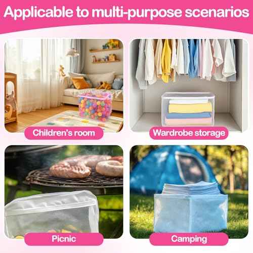 2 PCS Ball Pit Balls Bags - Storage Mesh Bag with Zipper Suitable for Storage,Sturdy and Durable,Large Size 17.7 x 11.8 x 13.7 Inches, Pink & White(Only Storage Bag,No Ball)