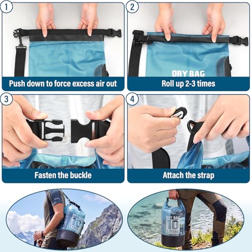 Dark Blue Waterproof Dry Bag Backpack 10L Roll Top Waterproof Bag for Men Women