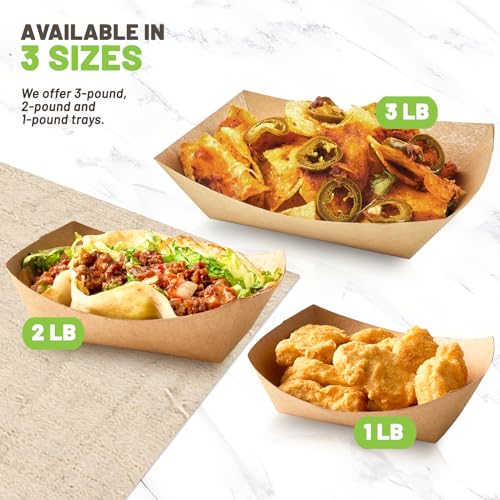 Disposable Paper Food Trays 100 Pack - 3 lb Kraft Snack Holders