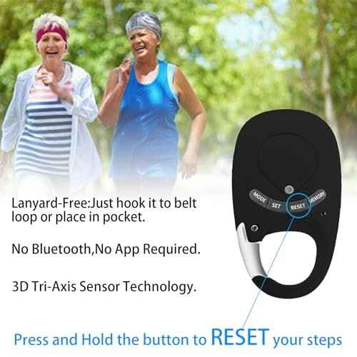 3D Pedometer with Carabiner, Accurate Step Tracker, Step Counter, Distance Tracker, 7 Days Memory, Calorie Counter for Men Women Kids Seniors
