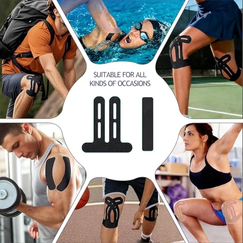 Black & Beige Kinesiology Tape for Knee Support and Stability - 20 Precut Strips