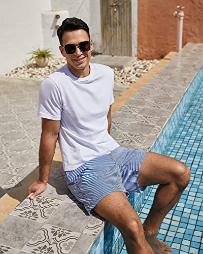 Men's Swimming Trunks - Large Blue Striped Swim Shorts for Summer Beachwear