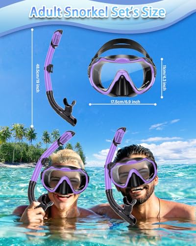 Purple Adult Snorkel Set with Panoramic Mask and Dry Snorkel - Anti-Fog, Anti-Leak