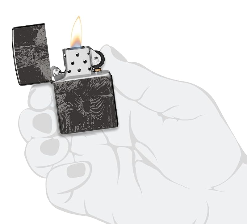 Zippo Skull Lighter - High Polish Black Windproof Pocket Lighter