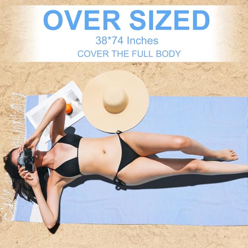 Oversized Turkish Beach Towels 74"x38" Thin Quick Dry Sand Free Pool Swim Bathing Towel Extra Large Blanket Adult Travel Essentials Cruise Accessories Must Haves Summer Deepblue Dot Stuff