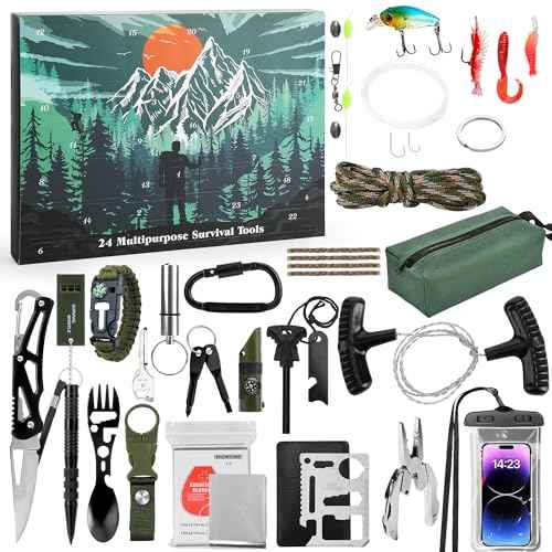 Survival Kit Advent Calendar for Men 2025-24 Days Survival Tools Advent Calendar for Adult Teen Boy, Christmas Countdown Survival Gear Gift for Outdoor Camping, Fishing, Hunting, Hiking Adventures