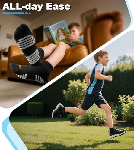 Kids Boys Ankle Socks 6 Pairs Athletic Cushion Seamless Toe X-Large - Black