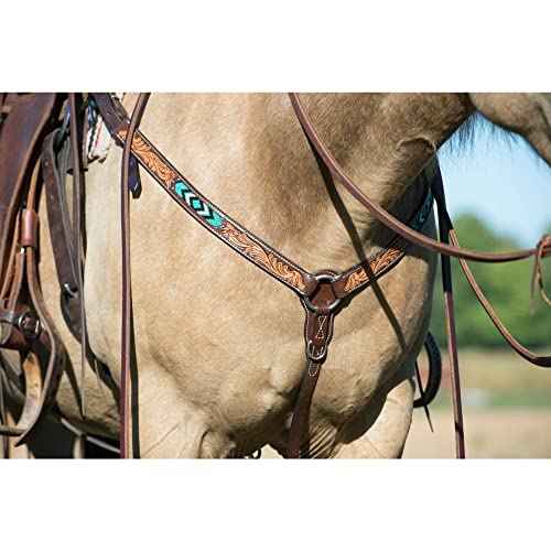 Weaver Leather Turquoise Diamond Beaded Horse Headstall, Leather Headstalls for Horses for Trail Riding, Durable Equine Supplies, Dark Oil