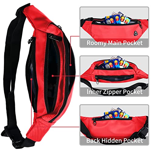 Water-Resistant Unisex Fanny Pack Belt Bag 2 Pack Black and Red