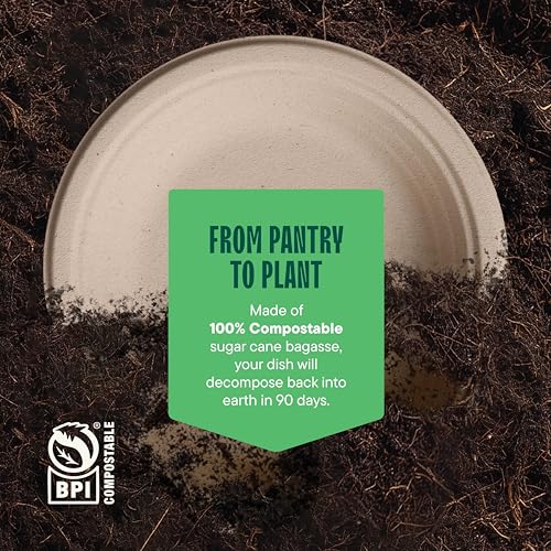 9-Inch Compostable Deep Dish Plates - 125-Pack Heavy Duty Brown