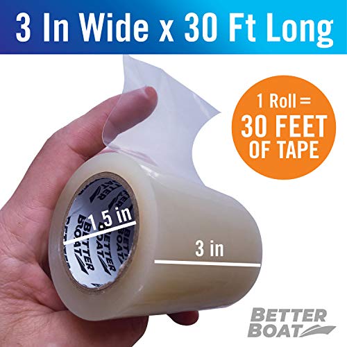 Repair Tape for Fabric Boat Covers, Canvas Tents, Pop-Up Campers, RV Awnings, Tarps, Canopies, Bimini Tops, Sails, Air Mattress Patch Kit, 30ft x 3" Clear Heavy-Duty Waterproof Vinyl