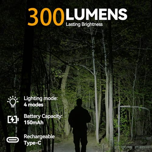 Retractable Keychain Condenser Flashlight 300 Lumens Rechargeable 4 Working Modes with Key Ring and Quick Assembly Ring 30 Inch Dyneema Cord for Work Light,Fishing, Camping, Hiking,Emergency (Black)