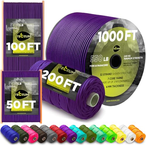 Paracord Rope 550 lb 4mm - Indigo Camping Utility Cord 100 ft - Mil-Spec