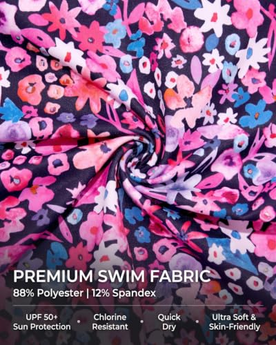 Women's Pink Floral Tankini Top - Tummy Control Swimwear Large
