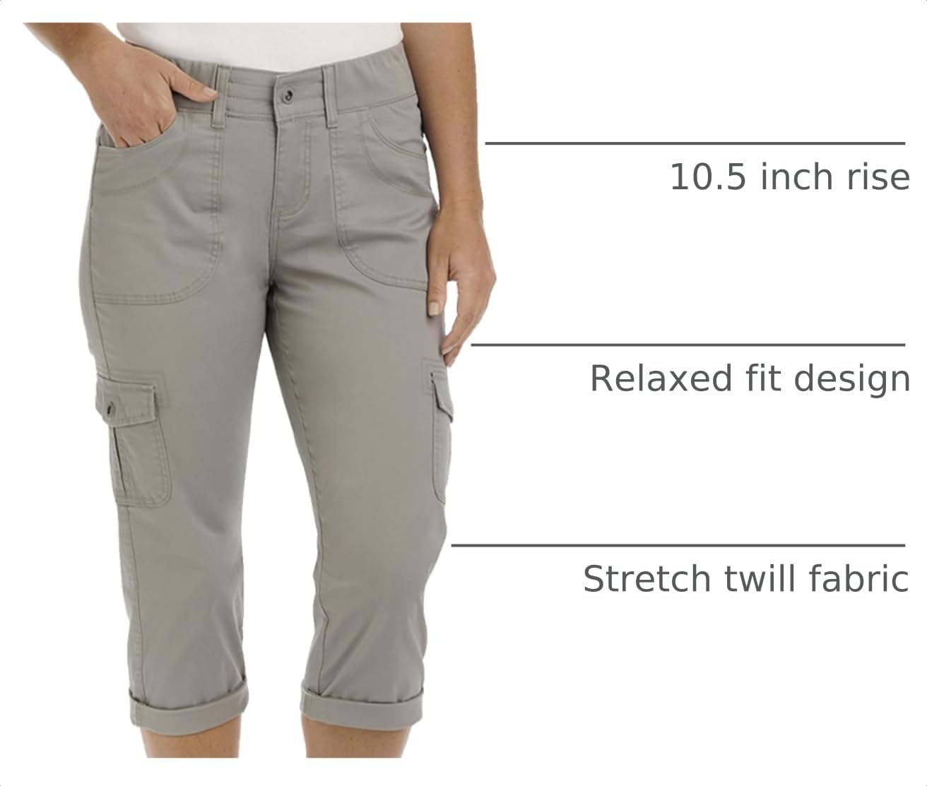 Lee Women's Relaxed Fit Austyn Knit Waist Cargo Capri Pant, Frost Gray, 16