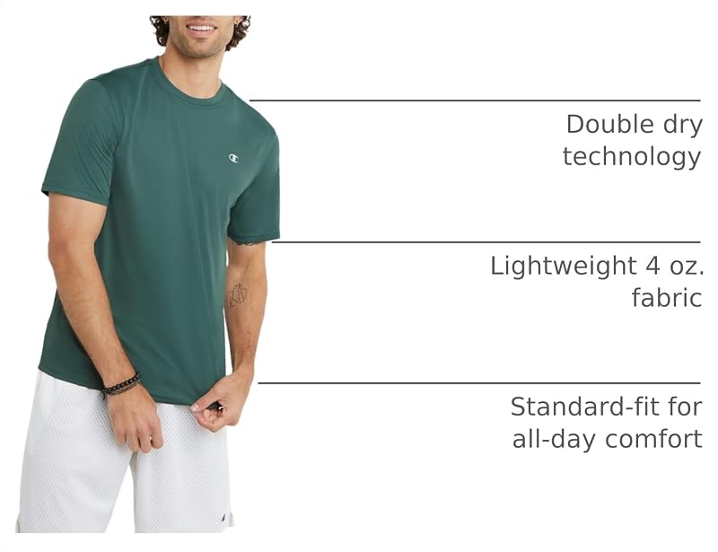 Champion men's sport tee moisture-wicking anti-odor athletic t-shirt dark green large