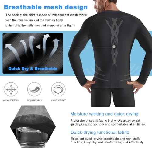 Men's Compression Shirt Long Sleeve Athletic Sports Shirt Quick-Drying Breathable Running Shirt for Fitness