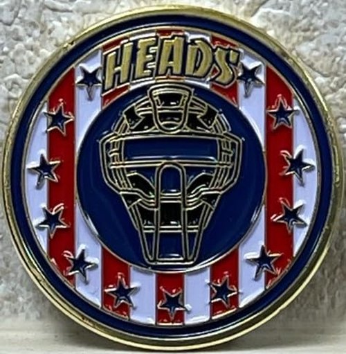 Baseball Softball Umpire Heads or Tails Decision Flip Coin, Patriotic Design, 2-Sided Challenge Coin