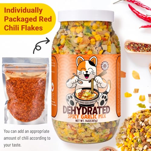 Spicy Garlic Ramen Toppings - Dried Vegetable Mix for Instant Noodles - 14oz - Variation of Spicy Garlic Mix Ramen Toppings