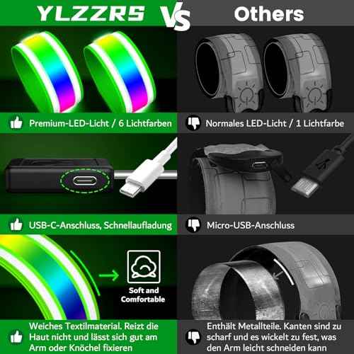 LED Armband for Running(2 Pack),Light Up Arm Bands for Night Walking Running,Rechargeable Lights for Runners,High Visibility Reflective Running Gear Adjustable Light Up Wristbands