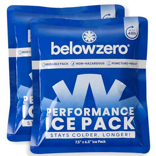 Below Zero Prefilled Reusable Ice Packs for Coolers | Long Lasting Freezer Ice Blocks for Camping, Lunch Bags & More | 48 Hour Cooler Ice Pack Technology