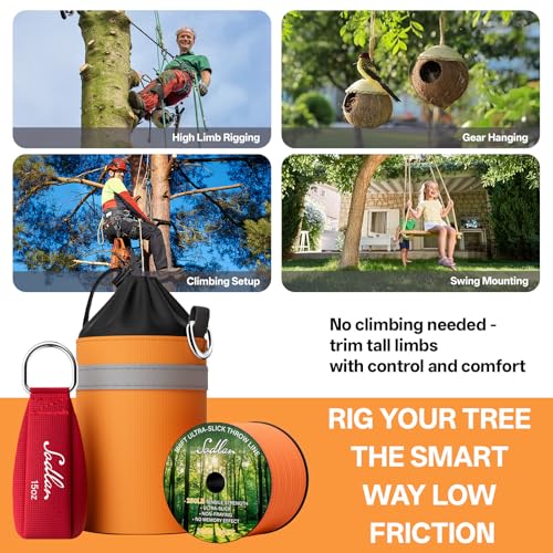 Sodlar Arborist Throw Line Kit - Ultra Slick 166ft Rope with 15Oz Weight Throw Bag Low High Limb Throwing Adults Forestry Tree Trimming Cutting Gear