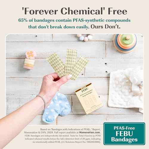 FEBU Bamboo Fabric Bandages | PFAS Free Flexible Fabric Bandages | Latex Free Bandage | Natural Hypoallergenic Bandage for Scrapes, Cuts & First Aid | 1in x 3in | 100 Count Pack