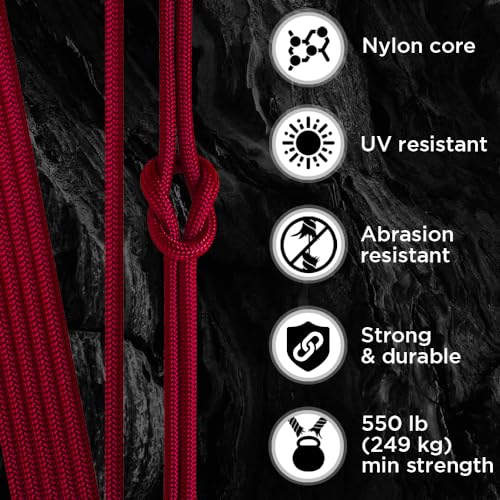 Paracord Rope 550 lb 4mm - Red (Fire) 100 ft Utility Camping Cord