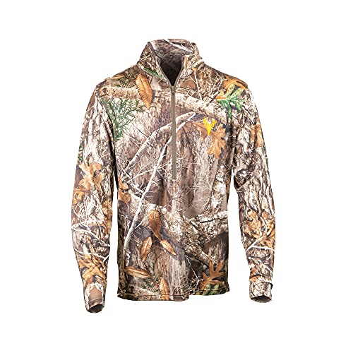 Men’s Camo Zip Performance Shirt - Large Realtree Edge, Midweight Hunting & Fishing