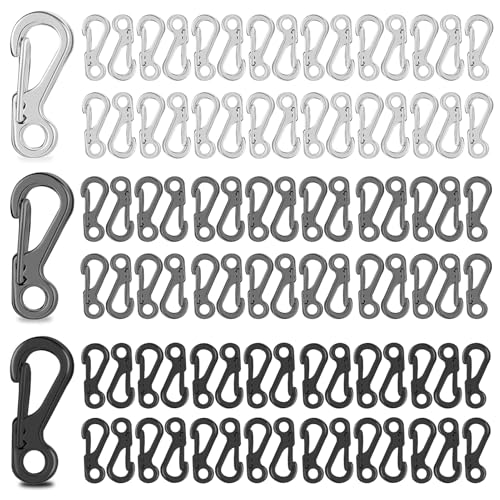 Mini Carabiner Clips Set - 90 Pcs Tiny Alloy Spring Snap Hooks for Keys, Backpack & Camping - S Variation