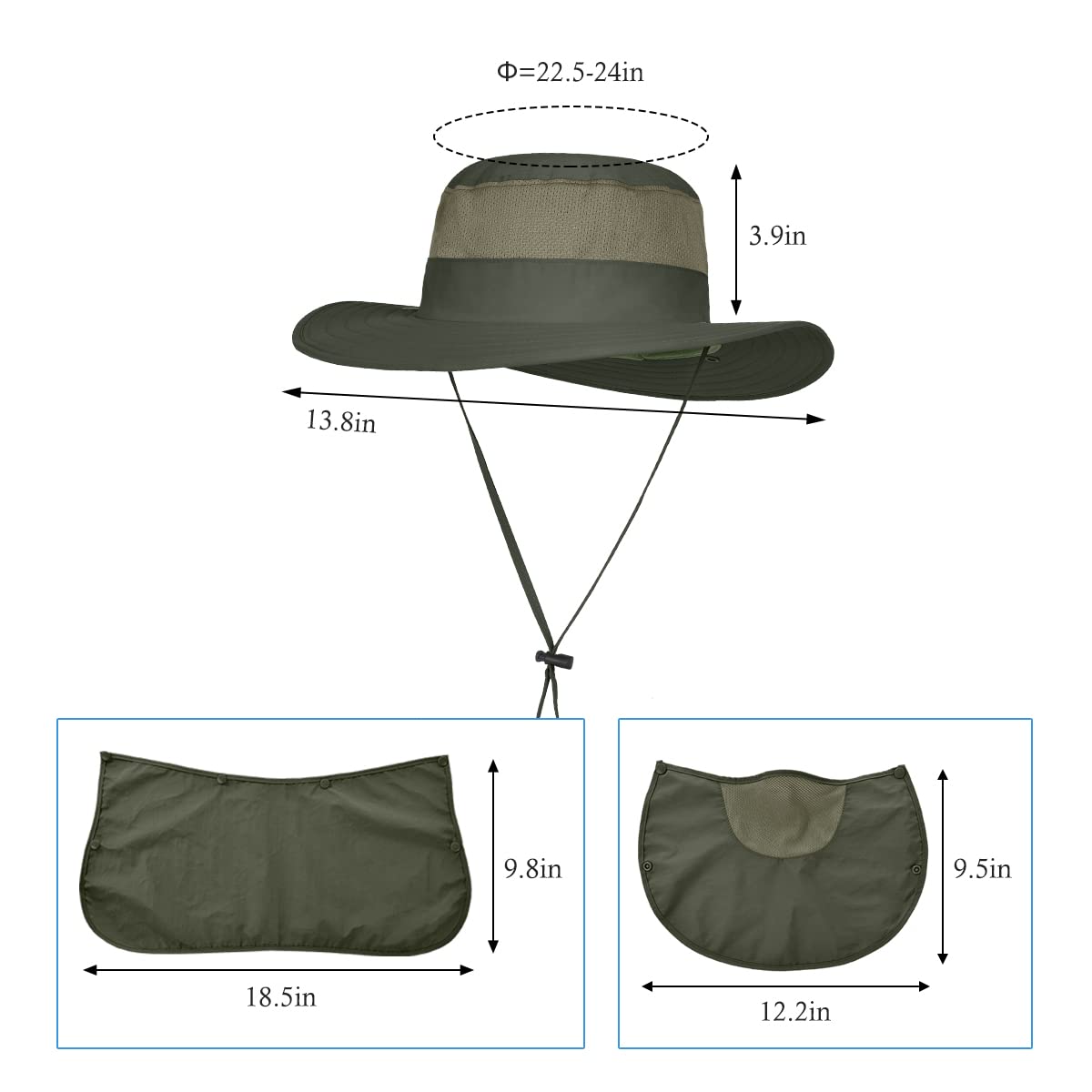 3 Pack Mens Outdoor Wide Brim Fishing Hat,UPF 50+ Sun Protection Cap with Face Neck Flap for Hiking & Garden