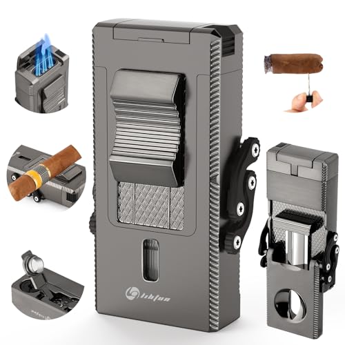 Gray Multifunctional Cigar Lighter with Built-in Cutter & Accessories - All-in-1 Torch