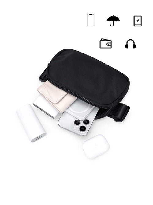 Multi-Function Belt Bag, Fanny Pack with Detachable Strap, Makeup bag, Waist Bag for Running, Traveling & Hiking(Black)