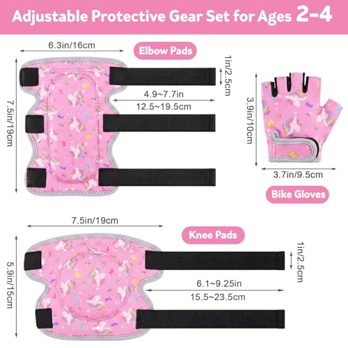 Pink Unicorn Toddler Knee & Elbow Pads Set with Bike Gloves - XS (2-4 Years)