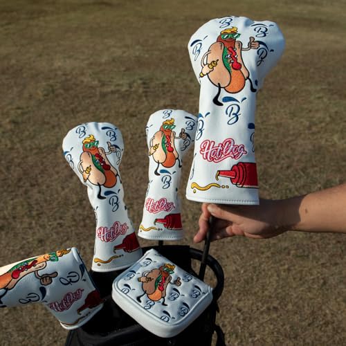 Hot Dog Golf Driver Cover for Hybrid/White - Leather Fairway & Wood Headcover with Number Tag