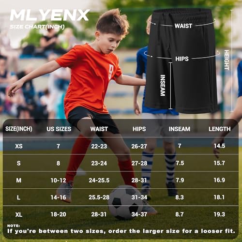 Boys Athletic Shorts 5 Pack - Quick Dry Basketball Shorts with Pockets, Medium / Black, Grey, Navy