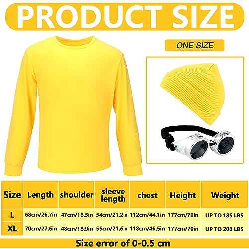 Ramede 3 Pcs Simple Halloween Costume Set Includes Yellow Long Sleeve T-Shirt Cuffed Beanies Hat and Steampunk Goggles