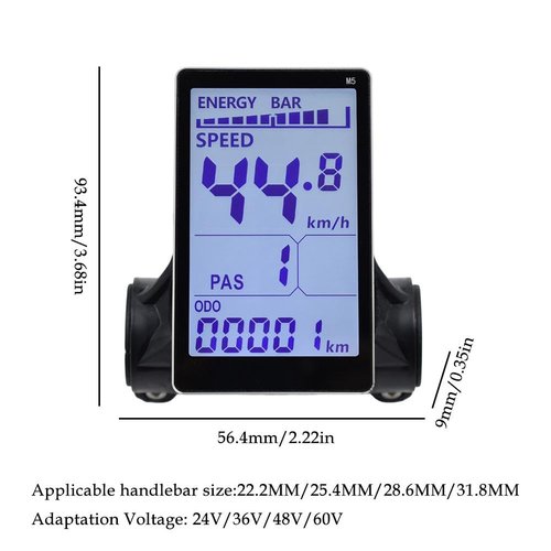 WSKEJI Electric Bike LCD Meter Display, 5 Pin 24V 36V 48V 52V 60V Universal E Scooter M5 LCD Panel Screen Replacement Electric Scooter Display Meter Fit for 31.8 22.2mm EBike Handlebar (M5), Black