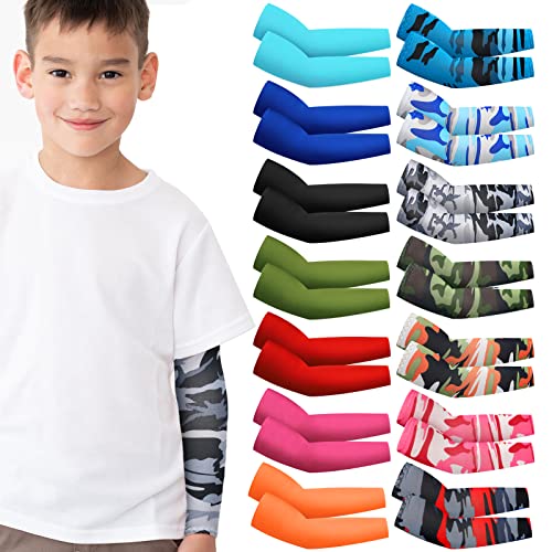 Kids UV Sun Protection Arm Sleeves 14 Pairs - Age 3-7, Novel Colors