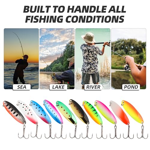 10PCS Jigging Spoon Fishing Lures with Glow & High Flash - 3/4oz