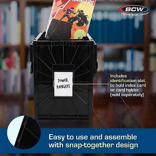 BCW Long Comic Book Bin - 1 Pack | Heavy Duty Comic Book Storage Box | Stackable Comic Bin Organizer for 300 Comics Each | Acid-Free Plastic Comic Book Box with Divider & Label Slot