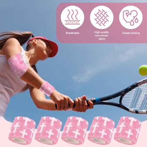 Geiserailie 12 Pack Christian Athletic Tapes 2 Inch x 5 Yards Self Adhesive Bandages Sports Wraps Breathable Elastic Wrap Non Woven Bandage for Wrist, Ankle, Baseball Football(Pink)
