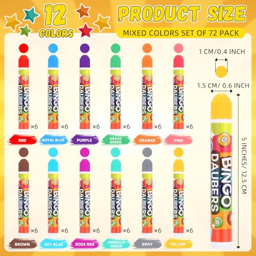 72 Pack Dot Markers Art Coloring Supplies - 12 Bright Colors, Bingo Daubers