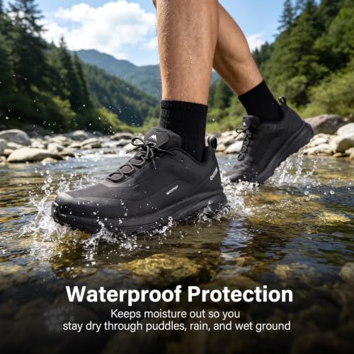 Men's Waterproof Hiking Shoes Lightweight Breathable Anti Slip Outdoor Shoes - 10.5 Black
