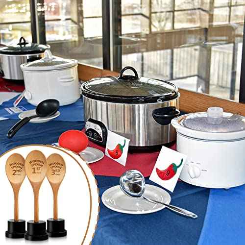 Highergo 3 Pieces Golden Spoon Award Trophies Set Chili Cook Off Wood Spoon Prizes Wooden Laser Engraved with Wooden Trophy Base Cooking Baking Gifts for Bake Off Chili