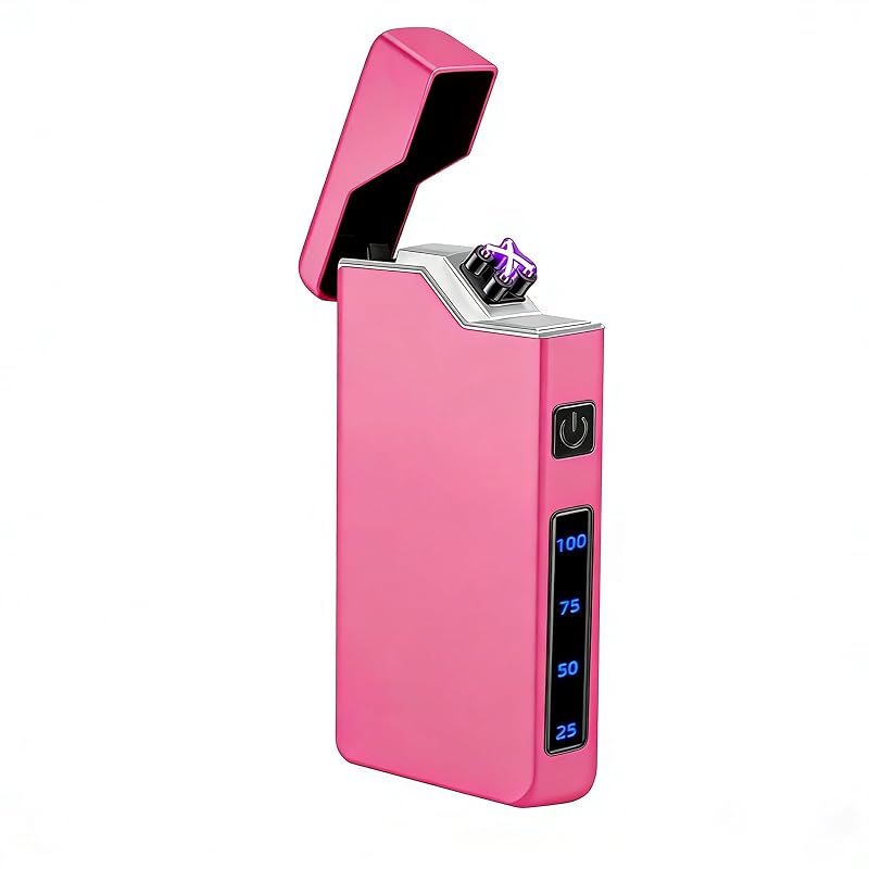 Electric Pink Plasma Lighter – USB Rechargeable, Windproof Flameless Coil with Battery Indicator