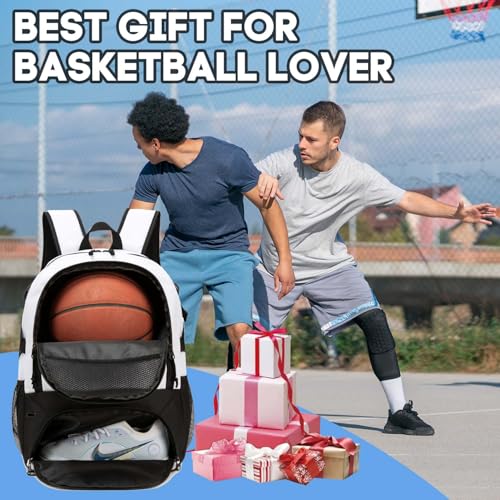 AIRTTUZ Large Capacity Basketball Backpack White for Sports Equipment & Gear