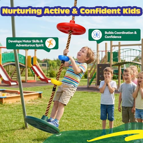 Kids Tree Swing with Dual Large Discs and Platforms - Red Green Variation