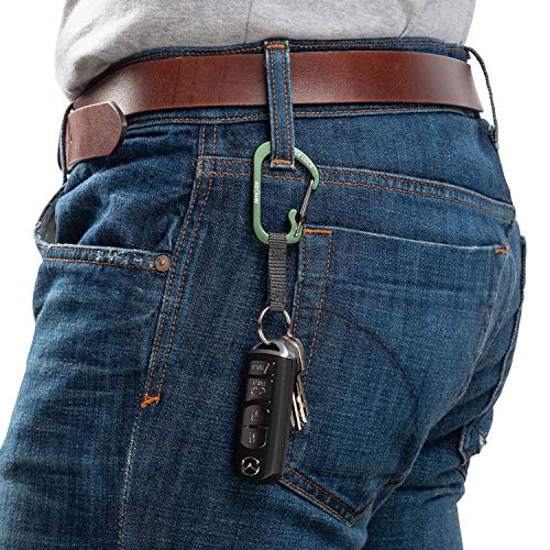 Locking Carabiner Keychain with Webbing Strap - Olive