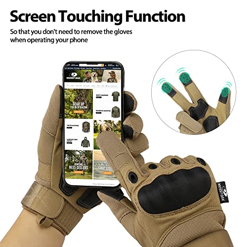Mossy Oak Touchscreen Motorcycle Gloves for Men - Tan, Medium - Protective Riding Gear